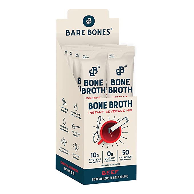 Bare Bones Broth - Premium Bone Broth Sticks Beef Flavor (Pack of 8)