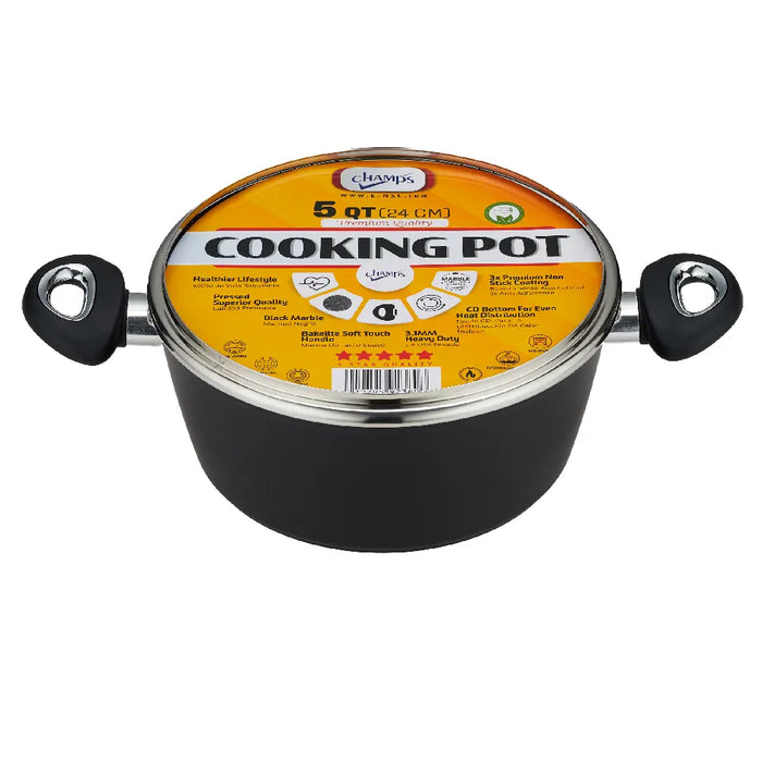 Champs Black Pot NS Speckled Inside w/ Glass Lid 3.1mm 5 qrt