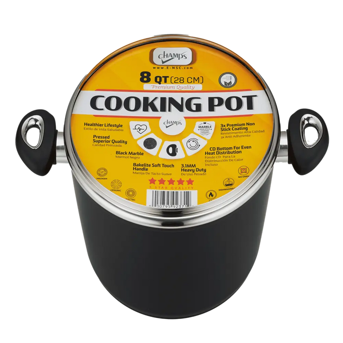 Champs Black Pot NS Speckled Inside w/ Glass Lid 3.1mm 8 qrt