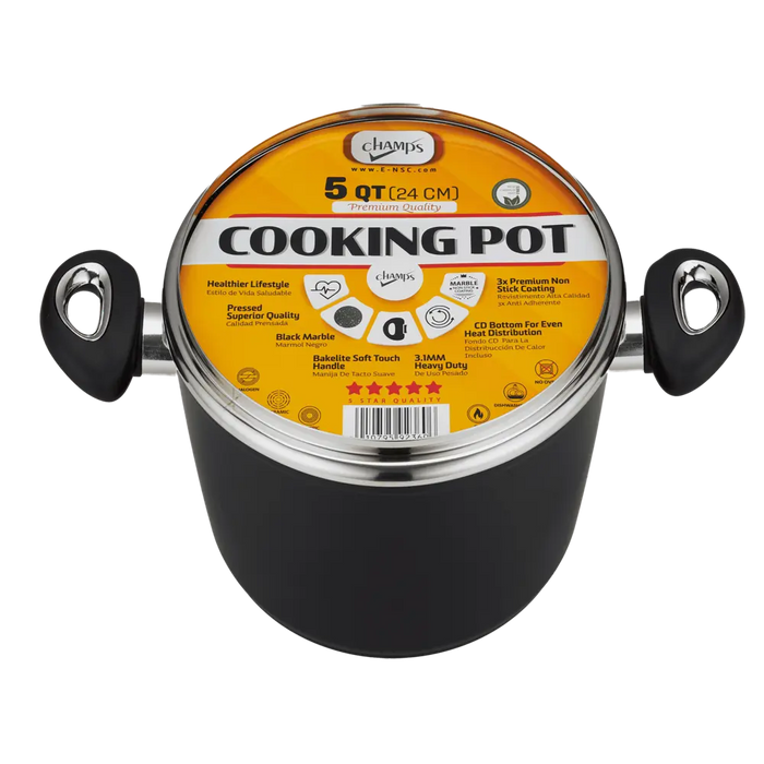 Champs Black Low Pot NS Speckled Inside w/ Glass Lid 3.0mm 6 qrt