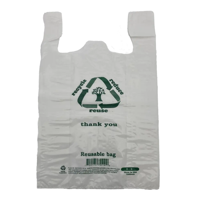Reusable White T-Shirt Bag (ERUZ) 400 ct - 12.5" x 6.5" x 21.5"