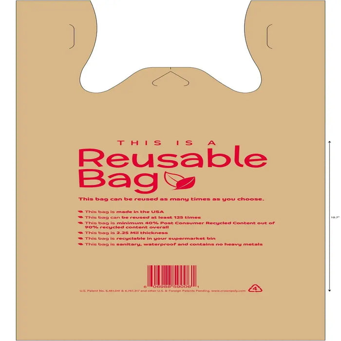 Reusable Buff T- Shirt Bag 360 ct - 12" x 7" x 23"
