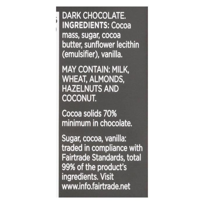 Divine Dark Chocolate Bar 70% Cocoa - Case of 12 - 3 Oz Each