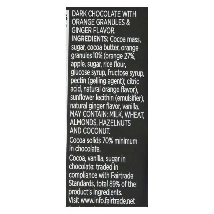 Divine 70% Dark Chocolate with Ginger and Orange - 12 Pack, 3 Oz Bars