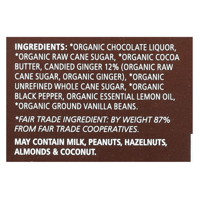 Equal Exchange Organic Dark Chocolate - Lemon, Ginger, Black Pepper - 2.8 Oz., Case of 12