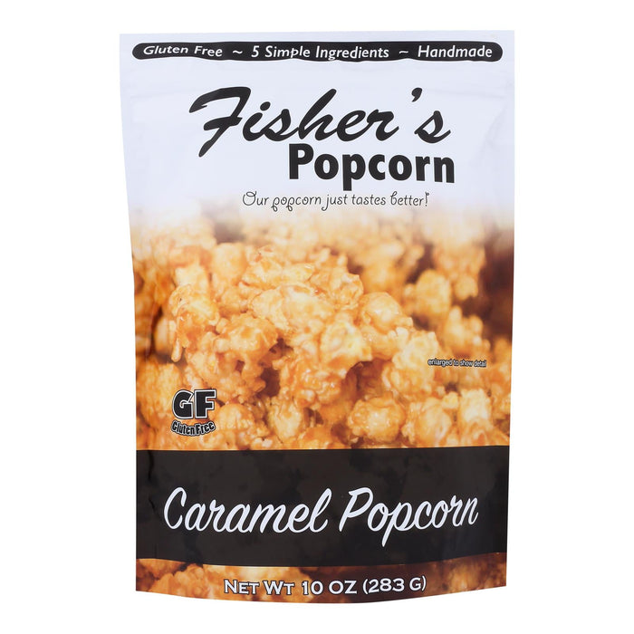 Fisher's Popcorn Caramel Popcorn, 10 oz (Pack of 6) - Handmade Gluten-Free Treat