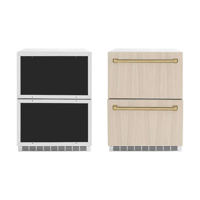 ZLINE 24" Touchstone 168 Can Outdoor-Rated Dual Refrigerator Drawer, Panel Ready Champagne Bronze, RDSPOZ-24-CB