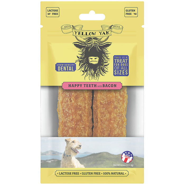 Yellow Yak Hapy Hapy Teeth Bacon Dent Chew: Long-Lasting, Clean Teeth for Dogs (Pack of 5, 4oz)