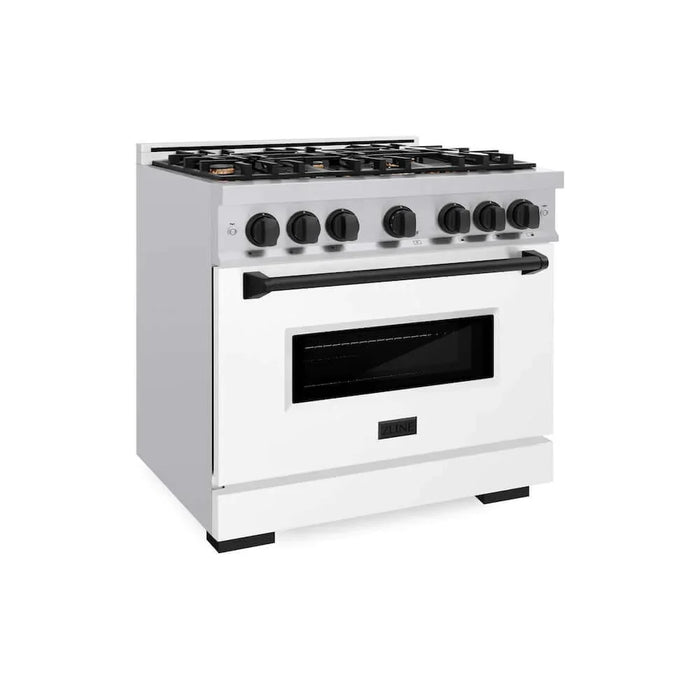 ZLINE 36" Dual Fuel Range, Gas Cooktop, Electric Convection Oven Stainless Steel, Matte White Door Matte Black CDRZ-WM-36-MB