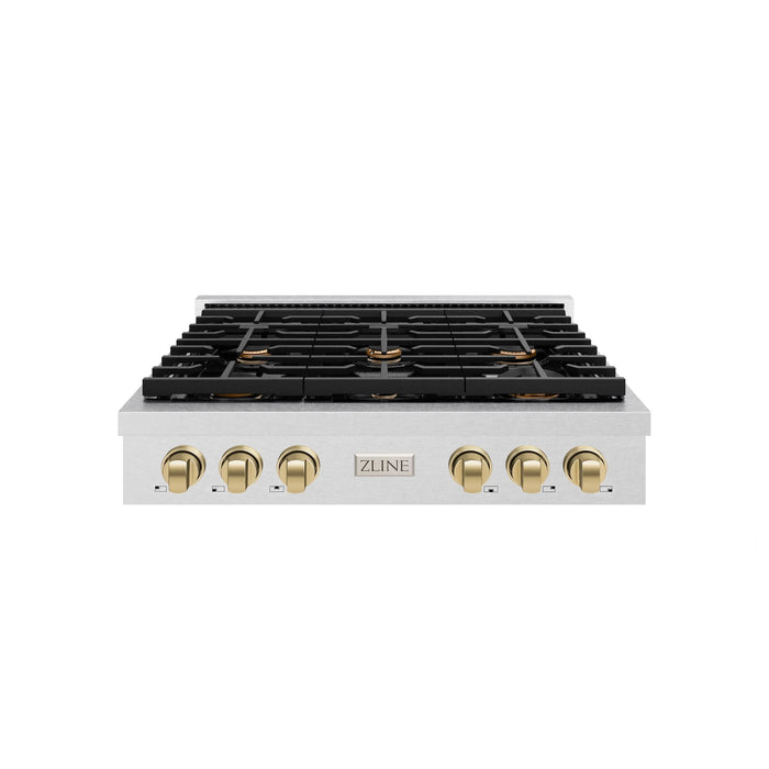 ZLINE 36" Paramount Gas Rangetop DuraSnow® Stainless Steel Champagne Bronze SRTSZ-36-CB