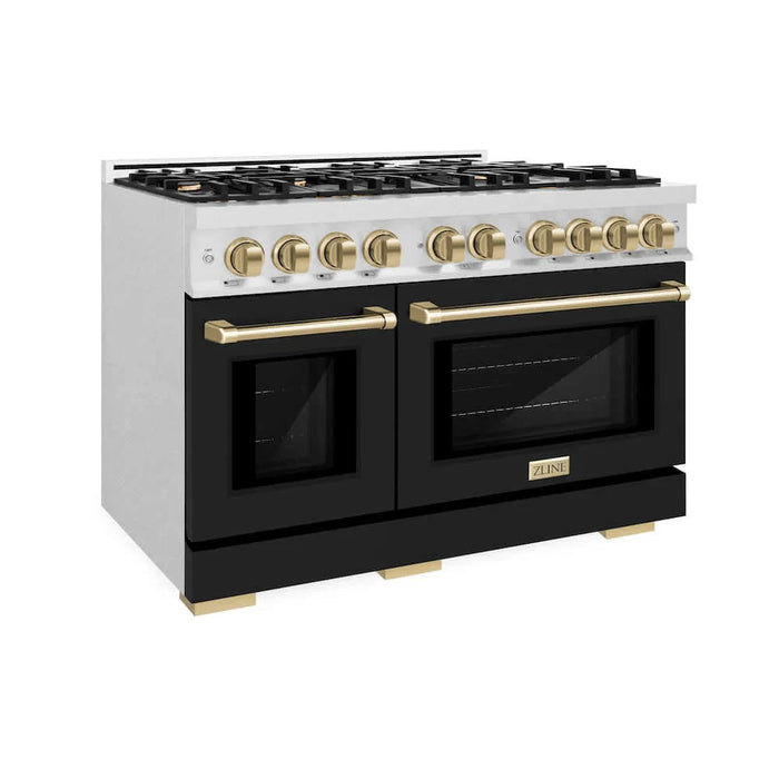 ZLINE 48" Select Dual Fuel Range Gas Cooktop Electric Convection Oven DuraSnow® Stainless Steel Black Matte Door Champagne Bronze HDRSZ-BLM-48-CB