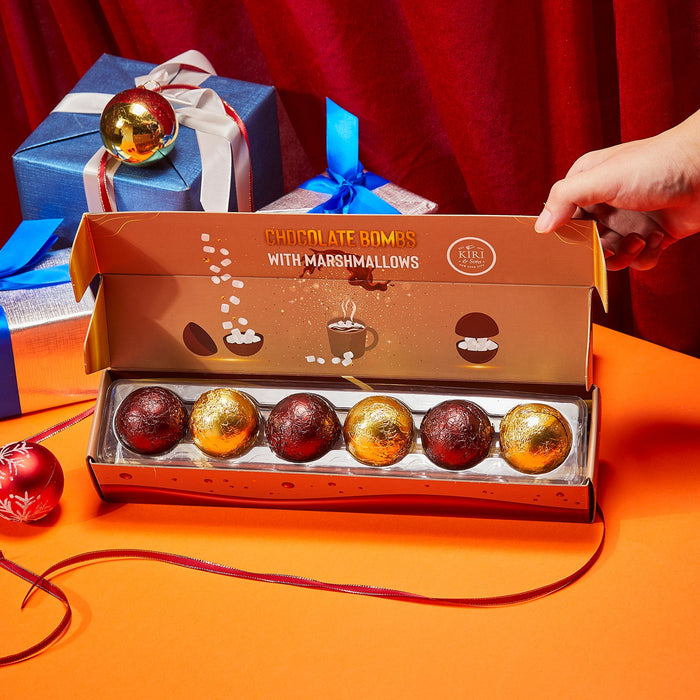 Hot Chocolate Bombs - Set of 6 - Delicious Cocoa Bombs Filled with Marshmallows - 2 Flavors Caramel & Fudge Brownie Candy - Classic Milk Chocolates Cocoa Bomb Gift Set - Delicious Gifts