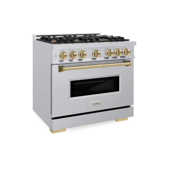 ZLINE 36" Classic Gas Range, Convection Gas Oven Stainless Steel, Champagne Bronze CGRZ-36-CB
