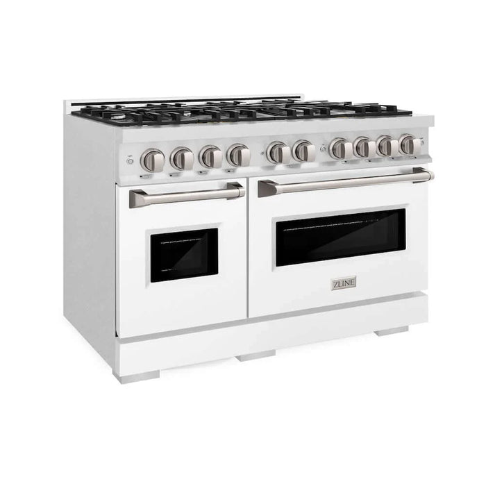 ZLINE 48" Dual Fuel Range, Gas Cooktop, Electric Convection Oven DuraSnow® Stainless Steel, White Matte Door CDRS-WM-48