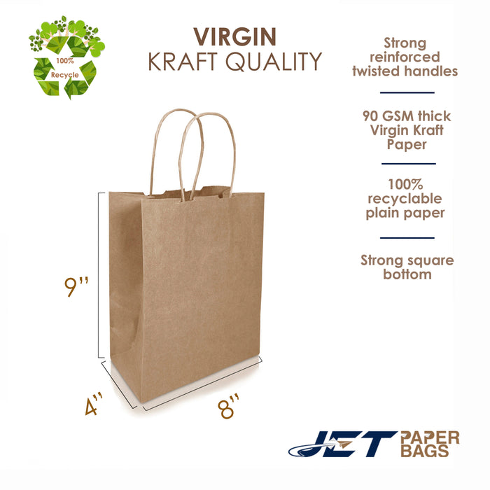 BROWN Small Paper Bags with Twisted Handles -MIMI-8" x 4" x 9H"