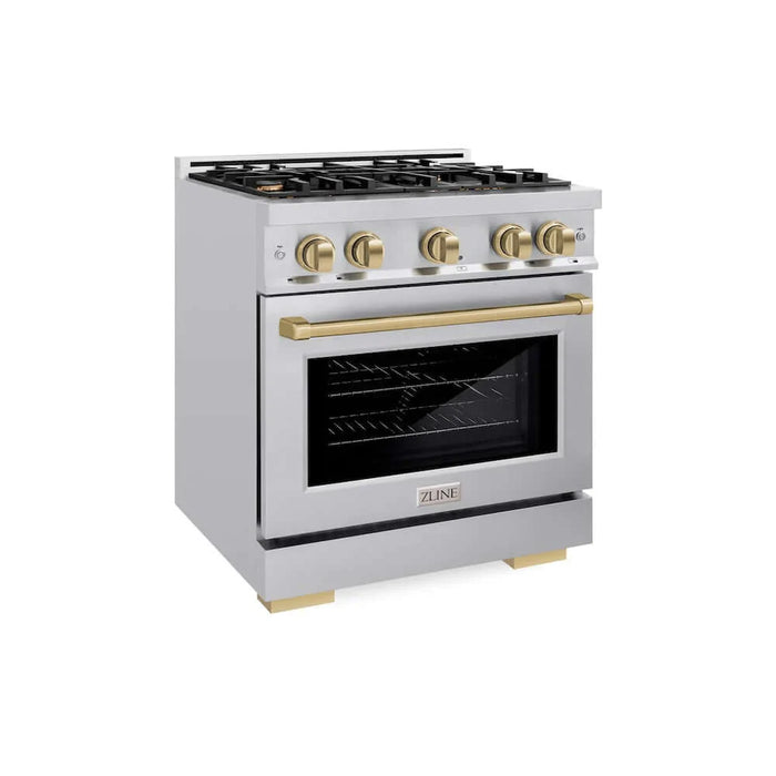 ZLINE 30" Select Dual Fuel Range Gas Cooktop Electric Convection Oven Stainless Steel Champagne Bronze HDRZ-30-CB