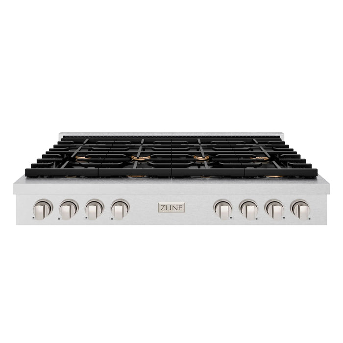 ZLINE 48" Paramount Gas Rangetop DuraSnow® Stainless Steel Brass Burners SRTS-BR-48