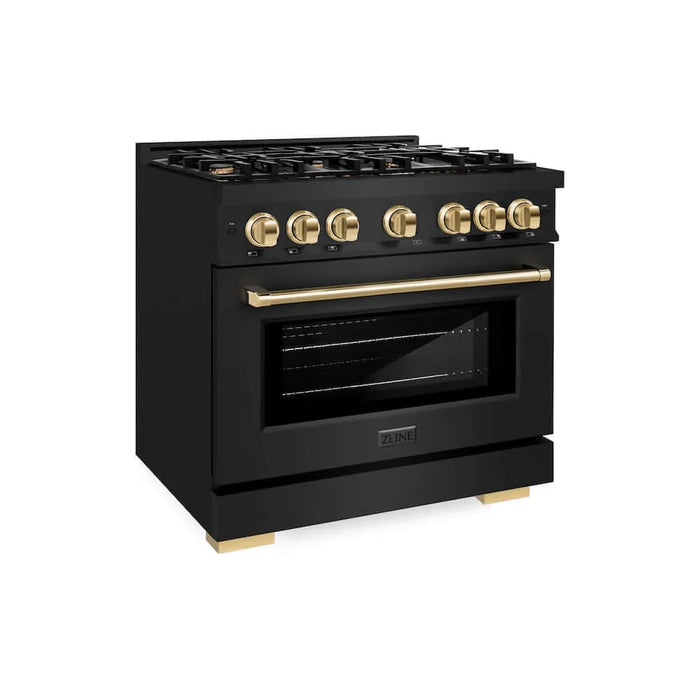 ZLINE 36" Select Dual Fuel Range Gas Cooktop Electric Convection Oven Black Stainless Steel Gold HDRBZ-36-G