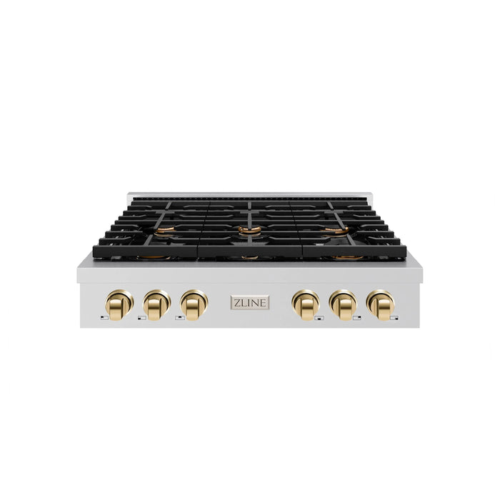 ZLINE 36" Paramount Gas Rangetop Stainless Steel Gold SRTZ-36-G