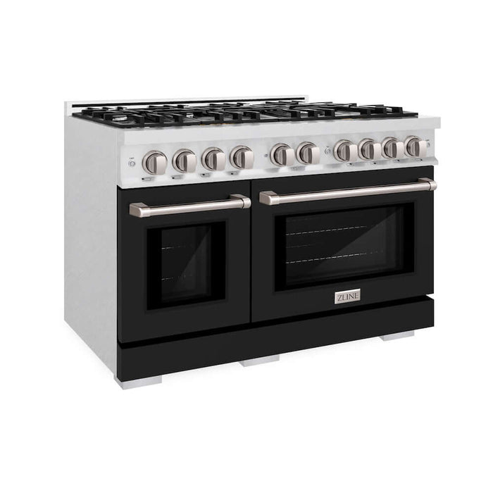 ZLINE 48" Select Dual Fuel Range Gas Cooktop Electric Convection Oven DuraSnow® Stainless Steel Black Matte Door HDRS-BLM-48