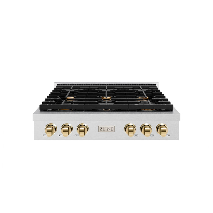 ZLINE 36" Paramount Gas Rangetop DuraSnow® Stainless Steel Polished Gold SRTSZ-36-G