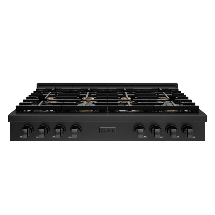 ZLINE 48" Paramount Gas Rangetop Black Stainless Steel Brass Burners SRTB-BR-48