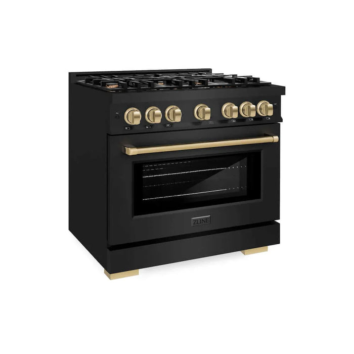 ZLINE 36" Select Gas Range Convection Gas Oven Black Stainless Steel Champagne Bronze HGRBZ-36-CB