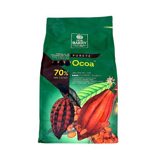 Cacao Barry Ocoa Dark Chocolate, 70% cocoa content, ideal for professional baking and dessert making.