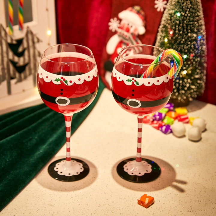 Santa Elf Stemmed Glasses Santa's Elf Stemmed Wine Glasses - Set Of 2, 17.5  Oz, Red & Black Holiday Design, Perfect For Christmas Parties & Gifts Xmas  Tree Decor Glasses