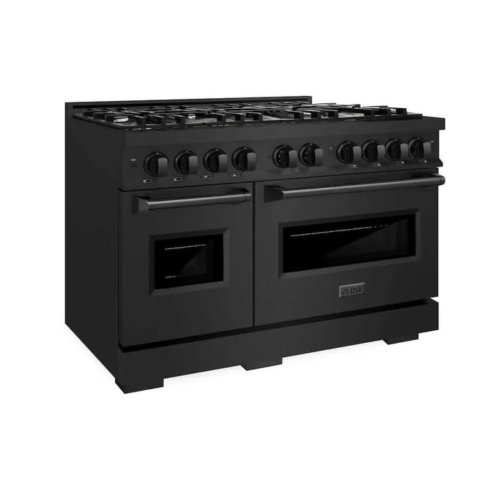 ZLINE 48" Dual Fuel Range, Gas Cooktop, Electric Convection Oven Black Stainless Steel, CDRB-48