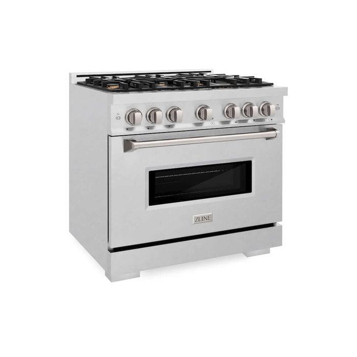 ZLINE 36" Classic Gas Range, Convection Gas Oven DuraSnow® Stainless Steel, Brass Burners CGRS-BR-36