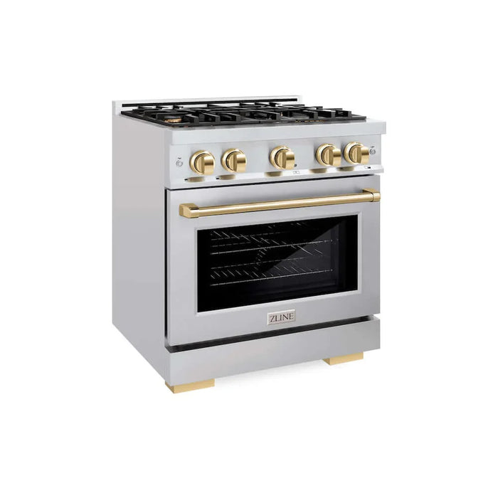 ZLINE 30" Select Dual Fuel Range Gas Cooktop Electric Convection Oven Stainless Steel Gold HDRZ-30-G