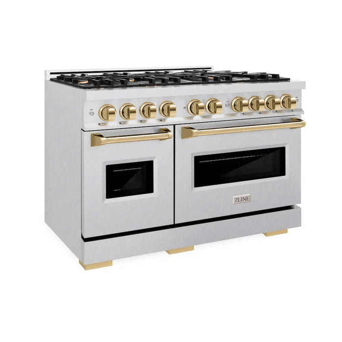 ZLINE 48" Classic Gas Range, Convection Gas Oven DuraSnow® Stainless Steel, Gold CGRSZ-48-G