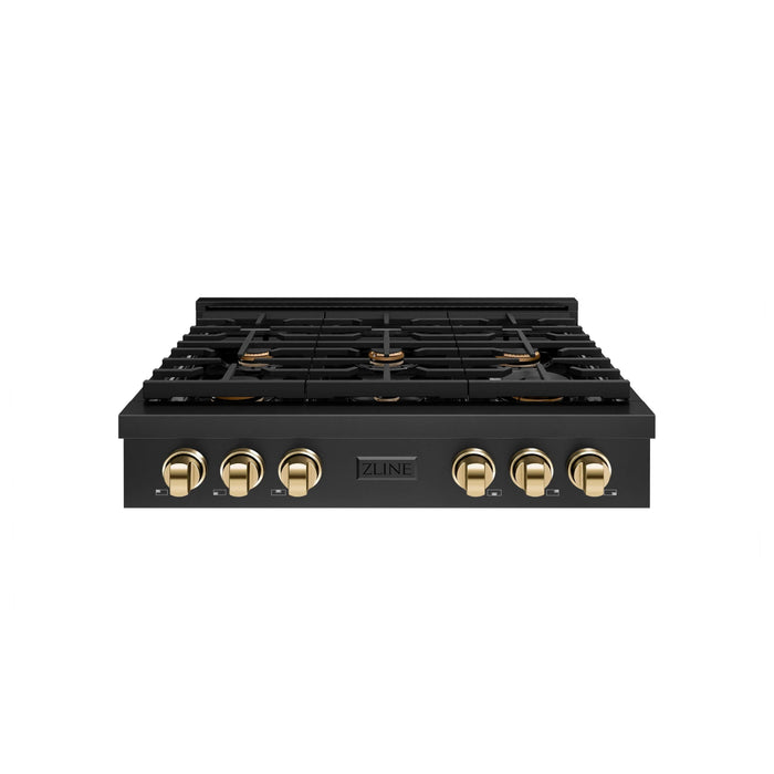 ZLINE 36" Paramount Gas Rangetop Black Stainless Steel Polished Gold SRTBZ-36-G