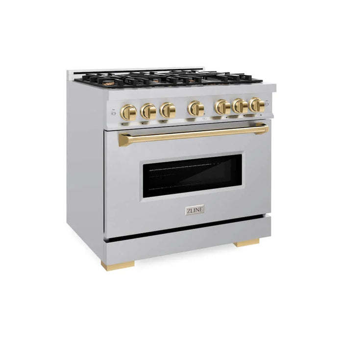 ZLINE 36" Dual Fuel Range, Gas Cooktop, Electric Convection Oven Stainless Steel, Gold CDRZ-36-G