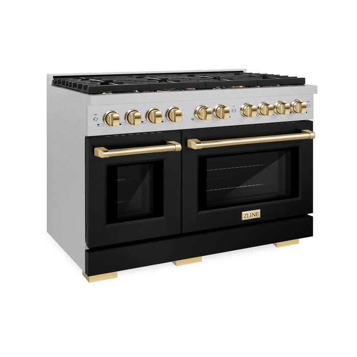 ZLINE 48"Paramount Dual Fuel Range DuraSnow® Black Matte, Gold SDRSZ-BLM-48-G