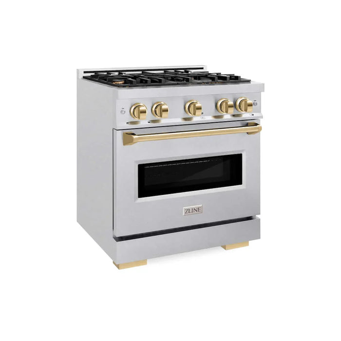 ZLINE 30" Classic Gas Range, Convection Gas Oven DuraSnow® Stainless Steel, Gold CGRSZ-30-G