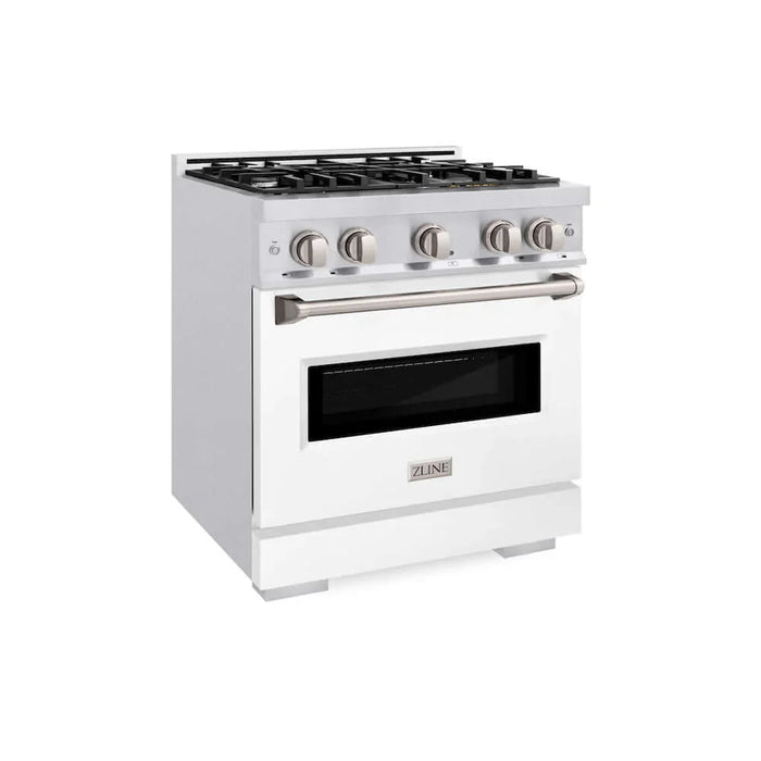 ZLINE 30"Classic Gas Range, Convection Gas Oven, DuraSnow® Stainless Steel, White Matte Door CGRS-WM-30