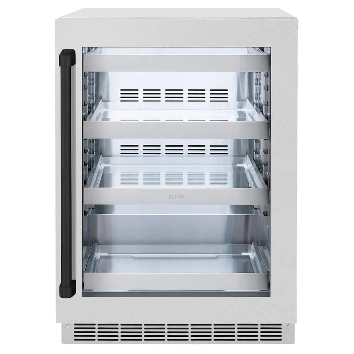 ZLINE 24" Touchstone 151 Can Beverage Fridge DuraSnow® Stainless Steel Glass Door Matte Black Handle RBSOZ-SN-24-MB