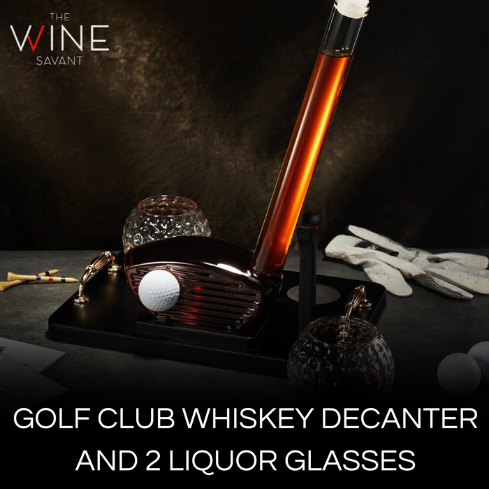 Golf Club Whiskey Decanter and 2 Liquor Glasses - 29 OZ Decanter & 15 OZ Glass Set - Golf Stick Gifts for Men, Unique Liquor Decanter Set - Bourbon, Scotch Decanter for Alcohol, Golfer Gifts for Dad