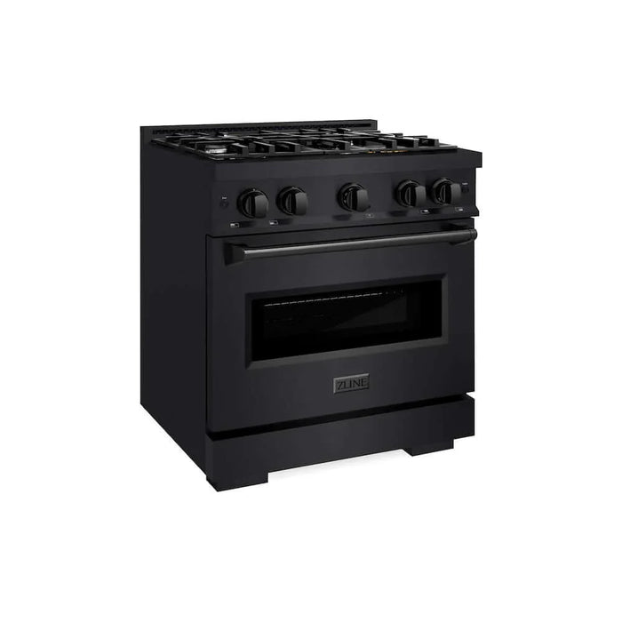 ZLINE 30" Dual Fuel Range, Gas Cooktop, Electric Convection Oven Black Stainless Steel, CDRB-30