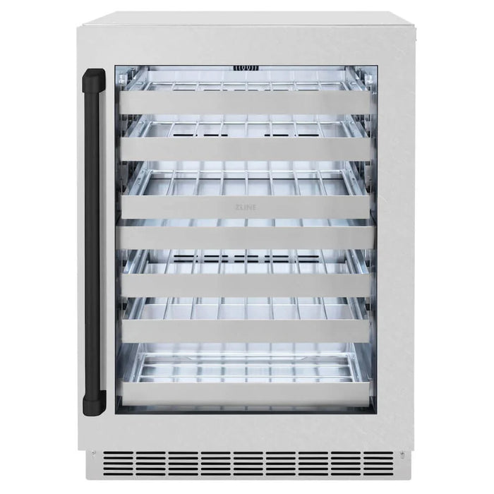 ZLINE 24" Touchstone Dual Zone 44 Bottle Wine Cooler DuraSnow® Stainless Steel Glass Door Matte Black Handle RWDOZ-SN-24-MB