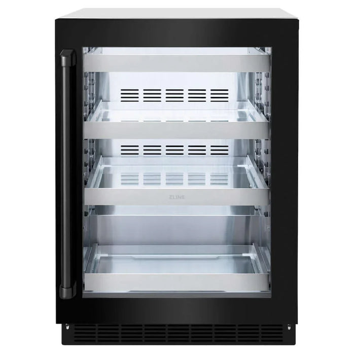 ZLINE 24" Touchstone 151 Can Beverage Fridge Black Stainless Steel Glass Door RBSO-BS-24