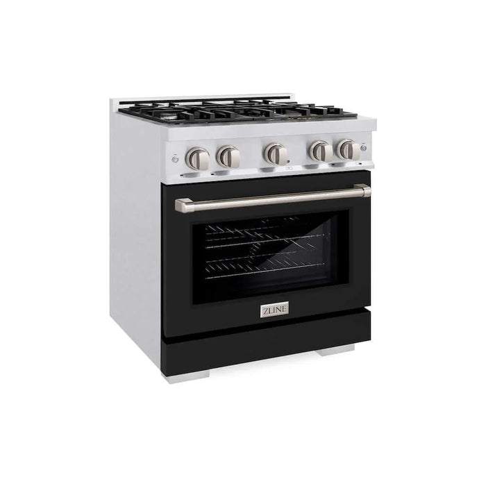 ZLINE 30" Select Gas Range Convection Gas Oven DuraSnow® Stainless Steel Black Matte Door HGRS-BLM-30