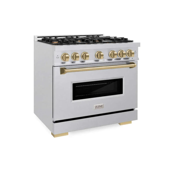 ZLINE 36" Classic Gas Range, Convection Gas Oven DuraSnow® Stainless Steel, Champagne Bronze CGRSZ-36-CB