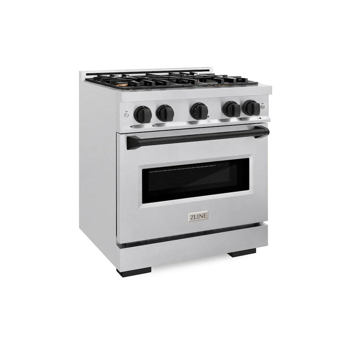 ZLINE 30"Classic Gas Range, Convection Gas Oven, DuraSnow® Stainless Steel, Matte Black CGRSZ-30-MB