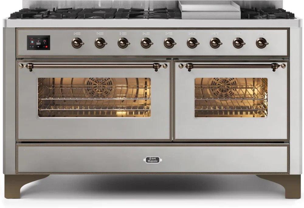 ILVE Majestic II 60" Dual Fuel, Stainless Steel, Bronze Trim UM15FDNS3SSB