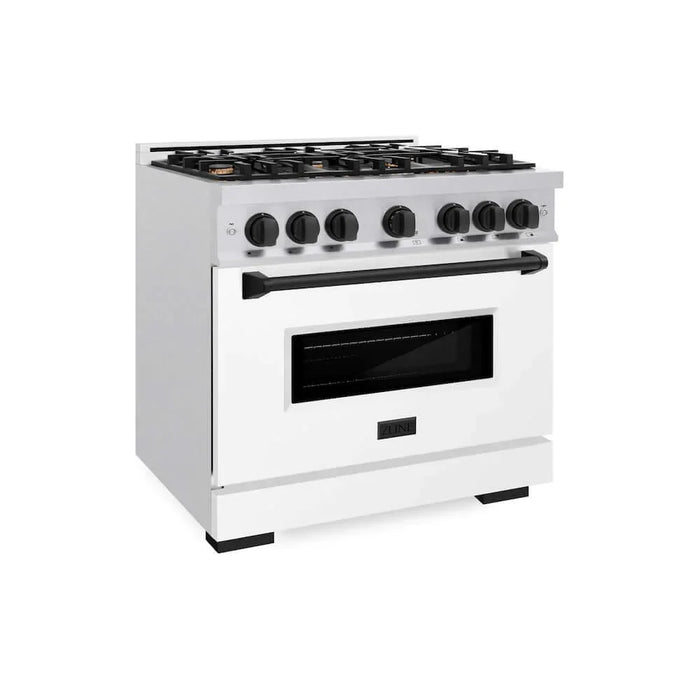 ZLINE 36"Classic Gas Range, Convection Gas Oven, DuraSnow® Stainless Steel, White Matte Door Matte Black CGRSZ-WM-36-MB