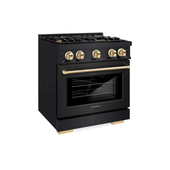 ZLINE 30" Select Dual Fuel Range Gas Cooktop Electric Convection Oven Black Stainless Steel Gold HDRBZ-30-G