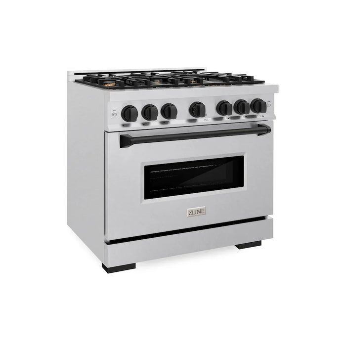 ZLINE 36"Classic Gas Range, Convection Gas Oven, DuraSnow® Stainless Steel, Matte Black CGRSZ-36-MB